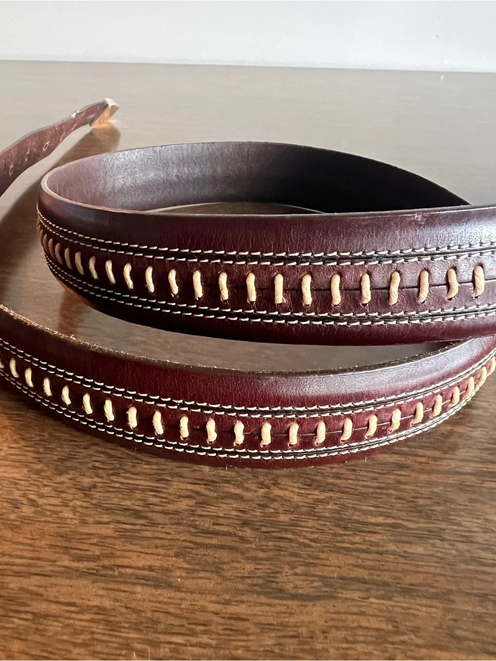Vintage ONYX by Brighton Belt 42 Brown Leather Whipstitch Silver Western